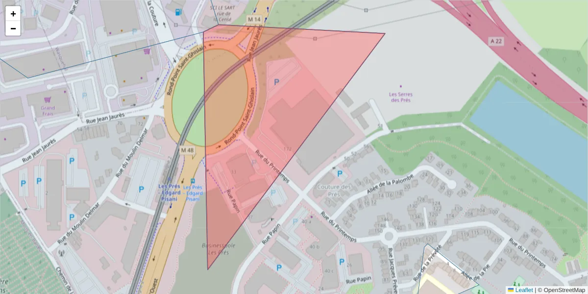 Carte de la zone du code postal  et des codes postaux voisins en France