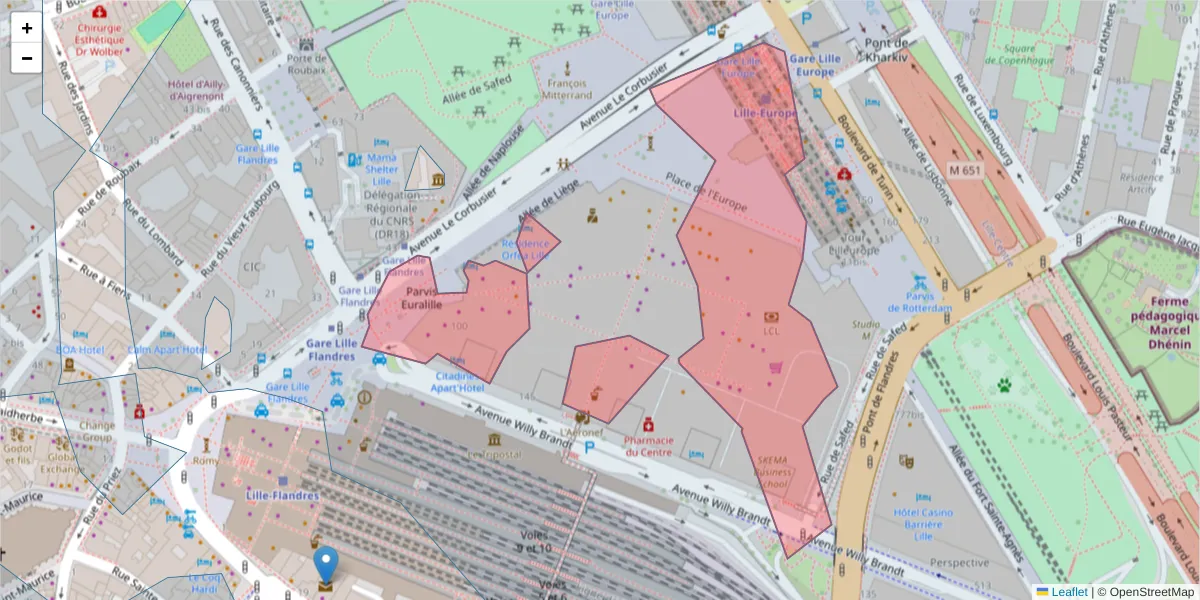 Carte de la zone du code postal  et des codes postaux voisins en France