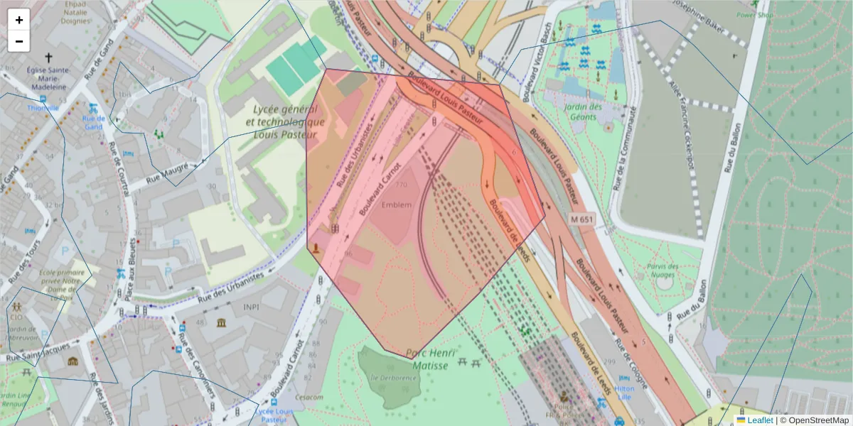 Carte de la zone du code postal  et des codes postaux voisins en France
