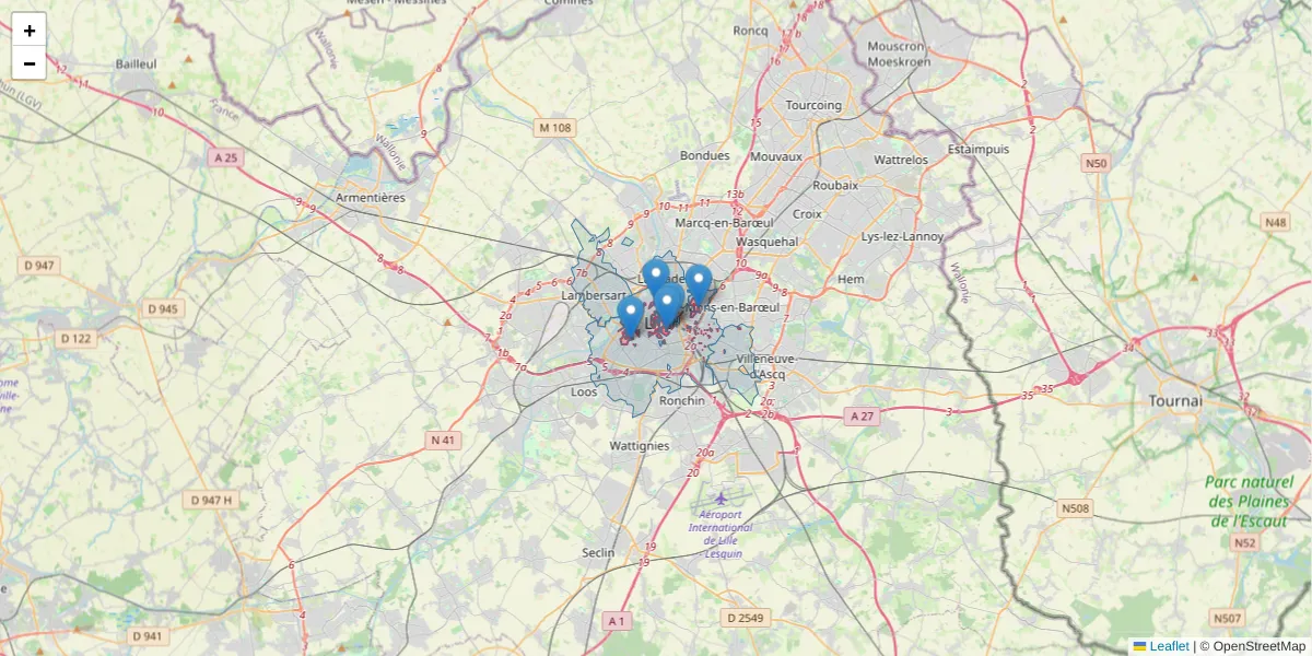Carte de la zone du code postal  et des codes postaux voisins en France