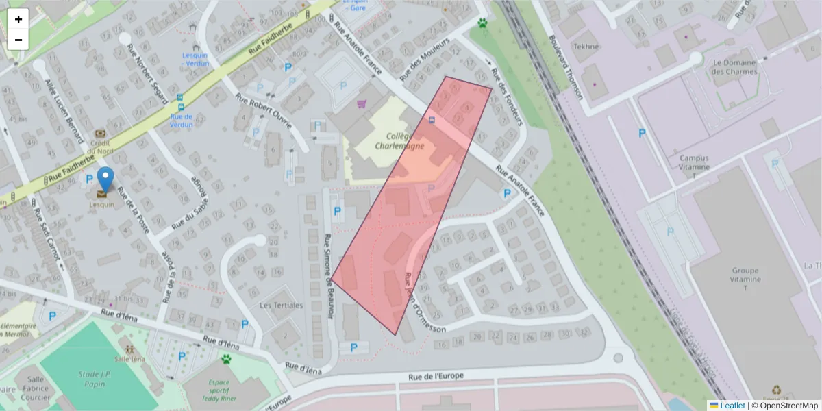 Carte de la zone du code postal  et des codes postaux voisins en France