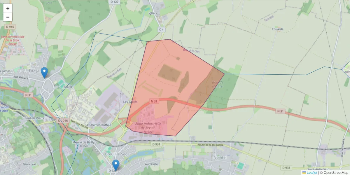 Carte de la zone du code postal  et des codes postaux voisins en France