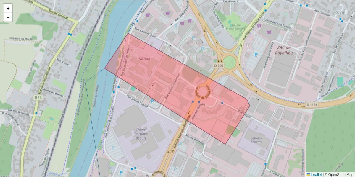 Carte de la zone du code postal  et des codes postaux voisins en France