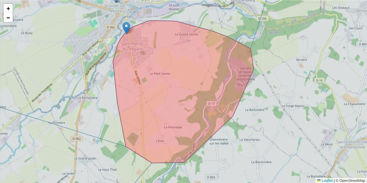Carte de la zone du code postal  et des codes postaux voisins en France