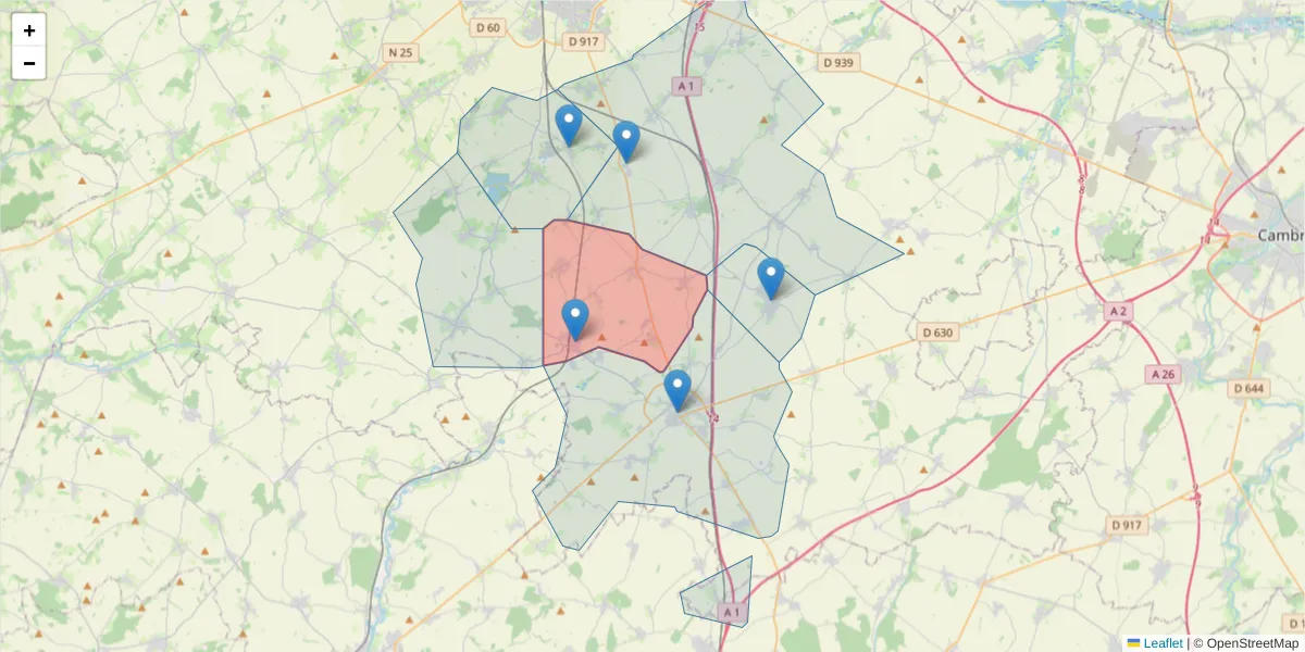 Carte de la zone du code postal  et des codes postaux voisins en France