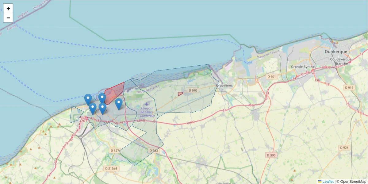 Carte de la zone du code postal  et des codes postaux voisins en France