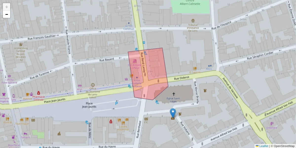 Carte de la zone du code postal  et des codes postaux voisins en France