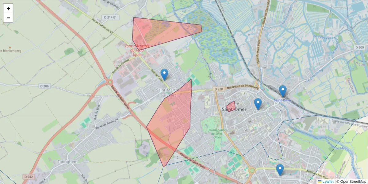 Carte de la zone du code postal  et des codes postaux voisins en France