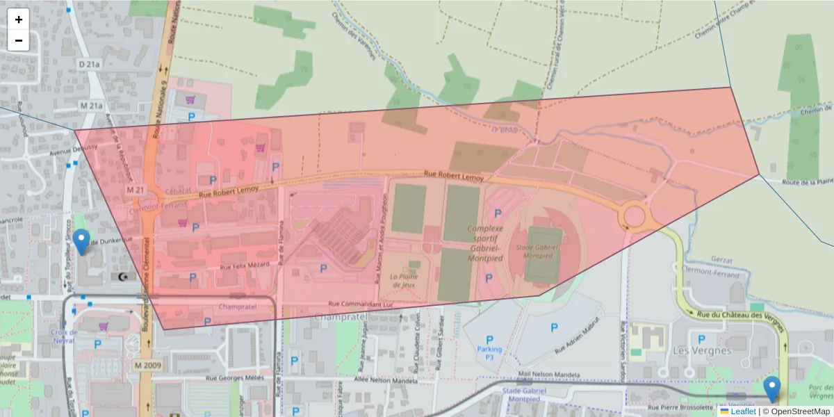 Carte de la zone du code postal  et des codes postaux voisins en France
