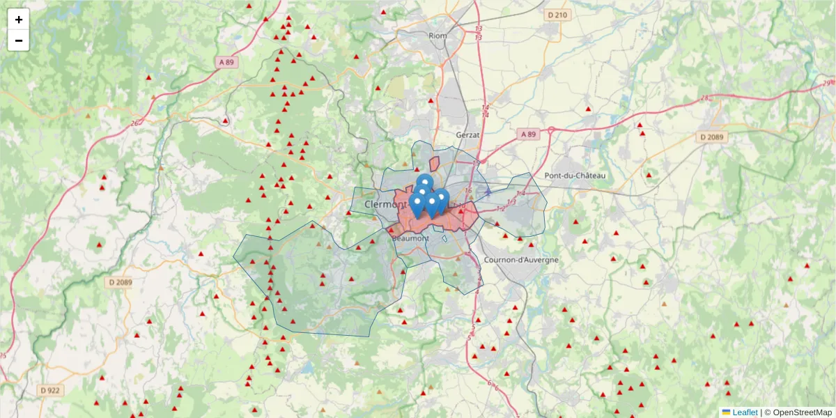 Carte de la zone du code postal  et des codes postaux voisins en France