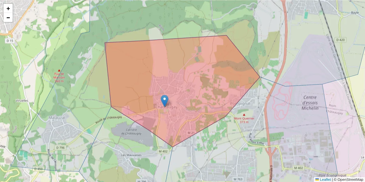 Carte de la zone du code postal  et des codes postaux voisins en France