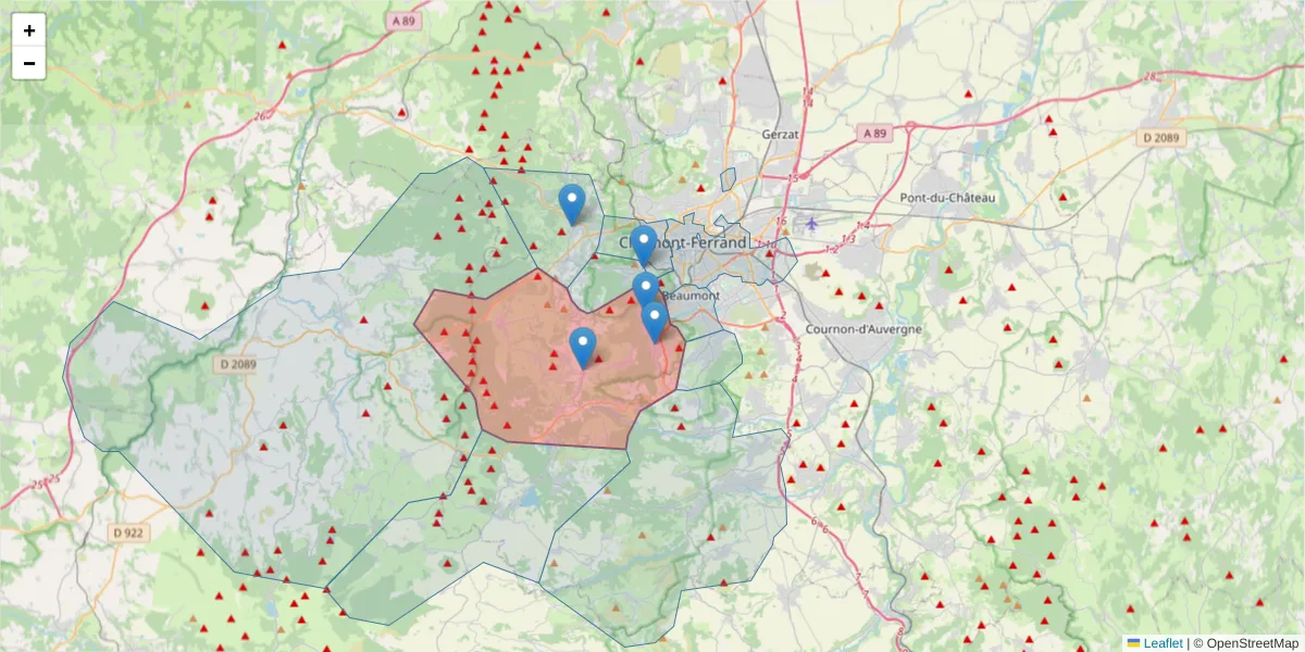 Carte de la zone du code postal  et des codes postaux voisins en France