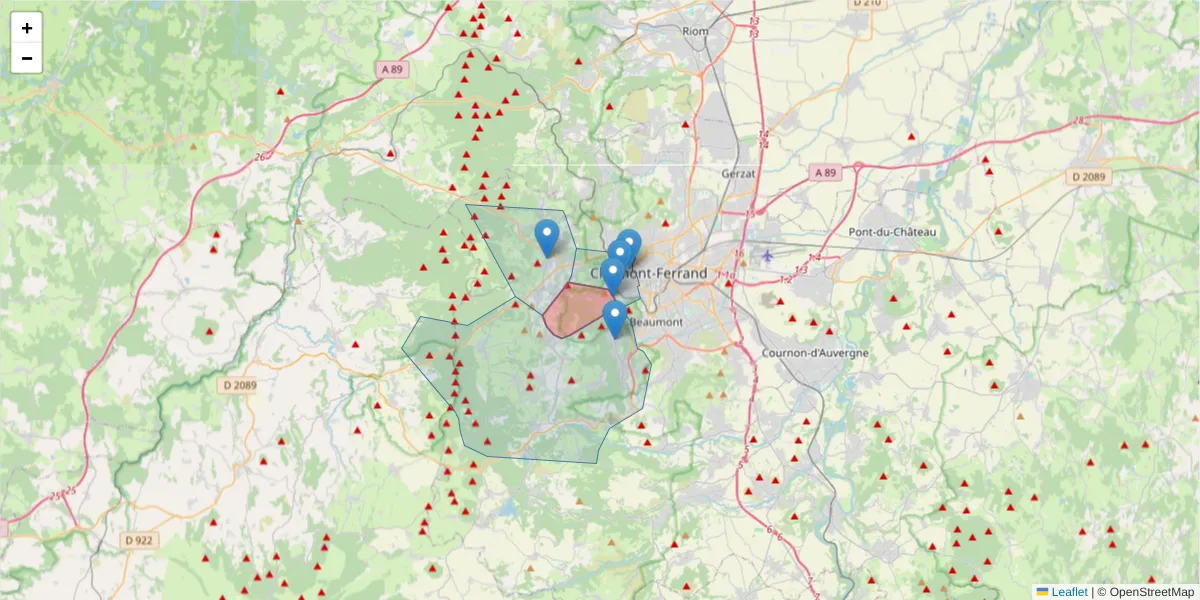 Carte de la zone du code postal  et des codes postaux voisins en France