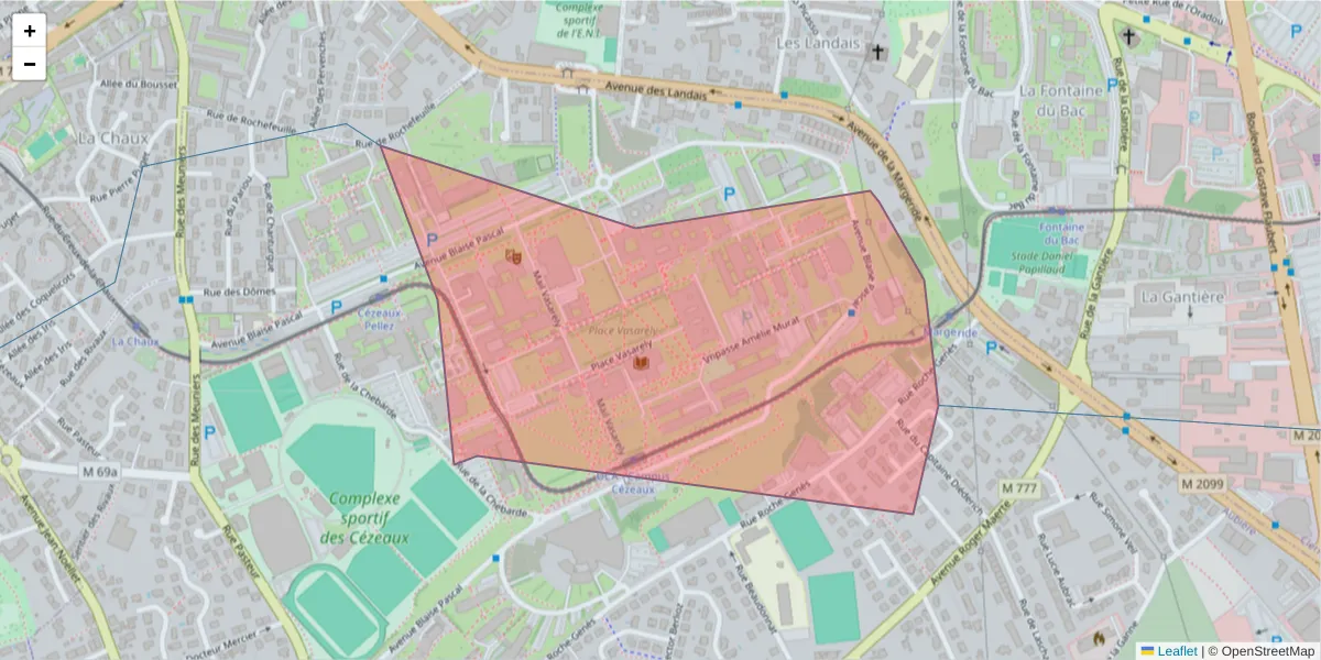 Carte de la zone du code postal  et des codes postaux voisins en France