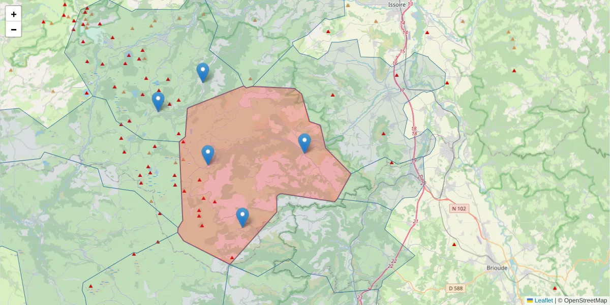 Carte de la zone du code postal  et des codes postaux voisins en France