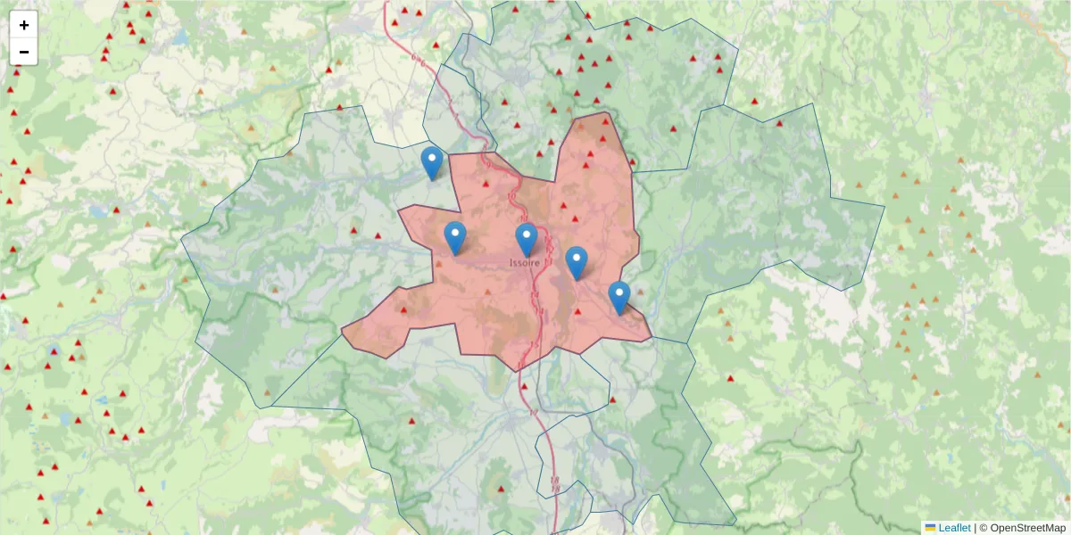 Carte de la zone du code postal  et des codes postaux voisins en France