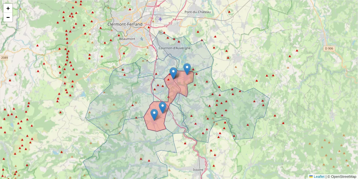 Carte de la zone du code postal  et des codes postaux voisins en France