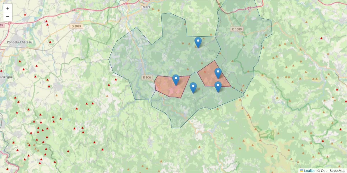 Carte de la zone du code postal  et des codes postaux voisins en France