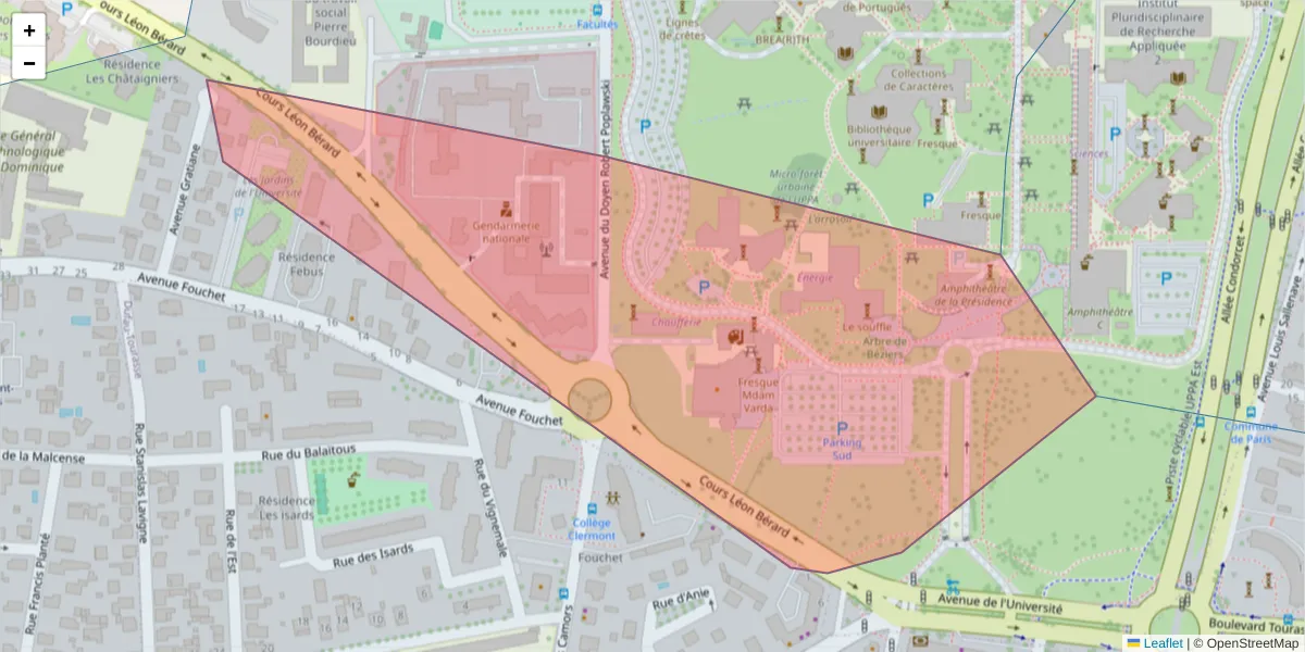 Carte de la zone du code postal  et des codes postaux voisins en France