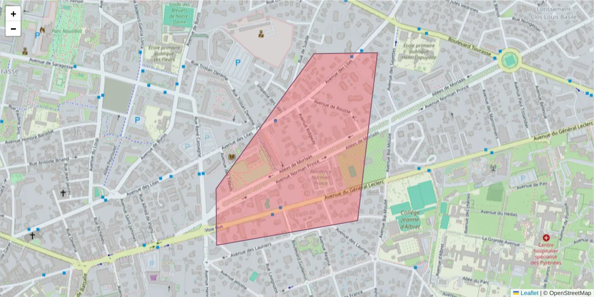 Carte de la zone du code postal  et des codes postaux voisins en France