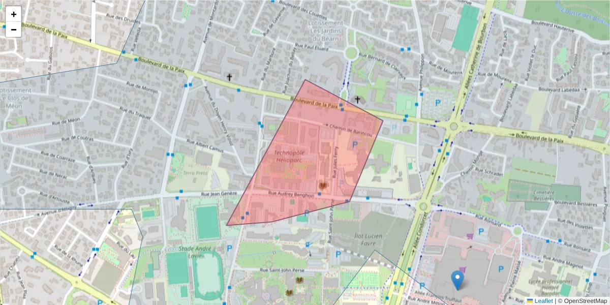 Carte de la zone du code postal  et des codes postaux voisins en France