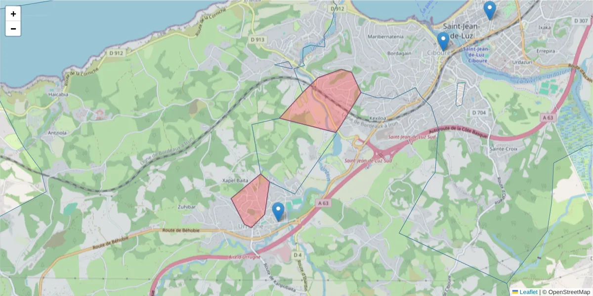 Carte de la zone du code postal  et des codes postaux voisins en France