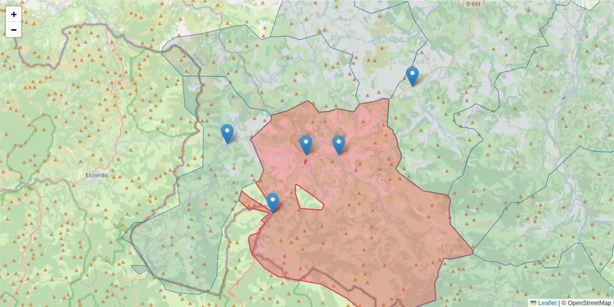 Carte de la zone du code postal  et des codes postaux voisins en France