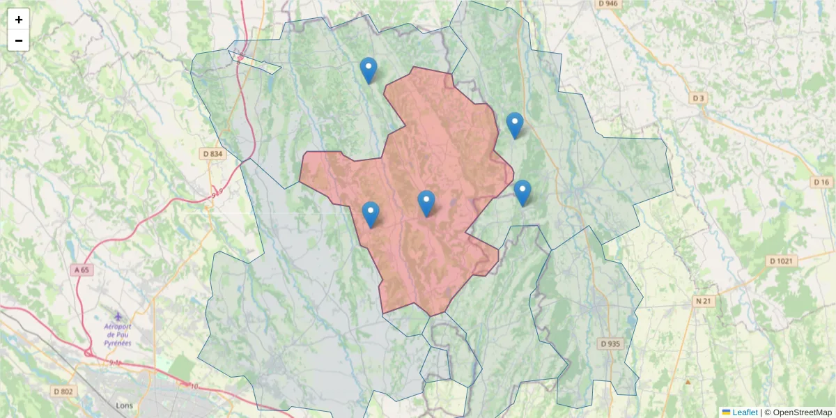 Carte de la zone du code postal  et des codes postaux voisins en France