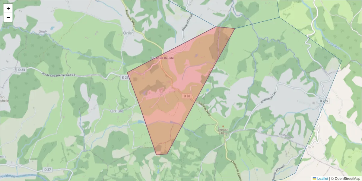 Carte de la zone du code postal  et des codes postaux voisins en France