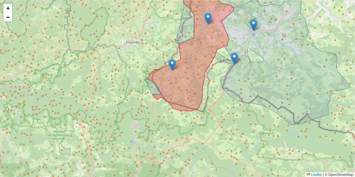 Carte de la zone du code postal  et des codes postaux voisins en France