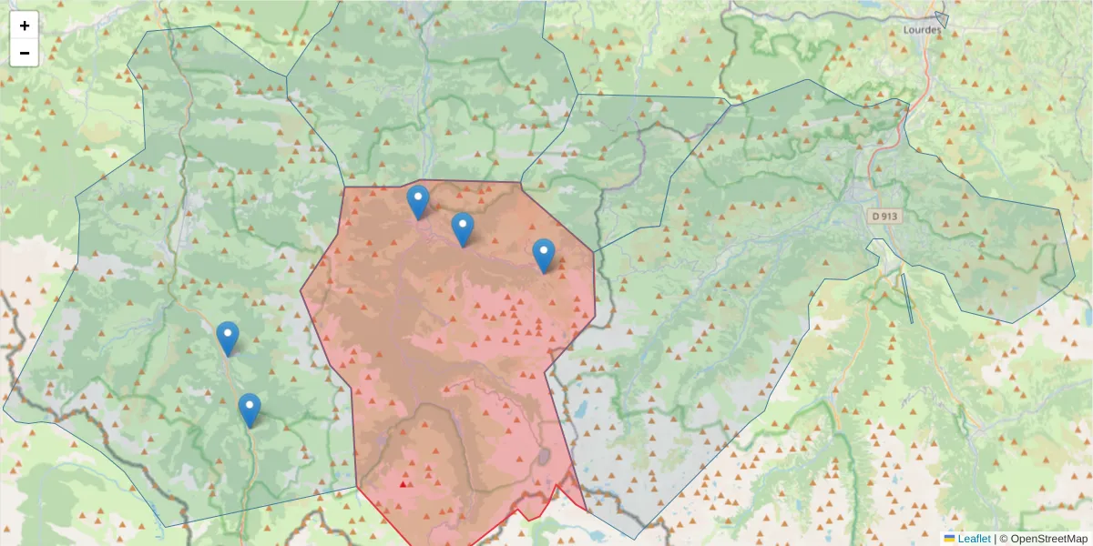 Carte de la zone du code postal  et des codes postaux voisins en France