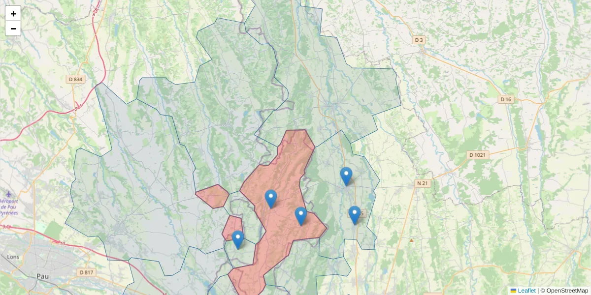 Carte de la zone du code postal  et des codes postaux voisins en France