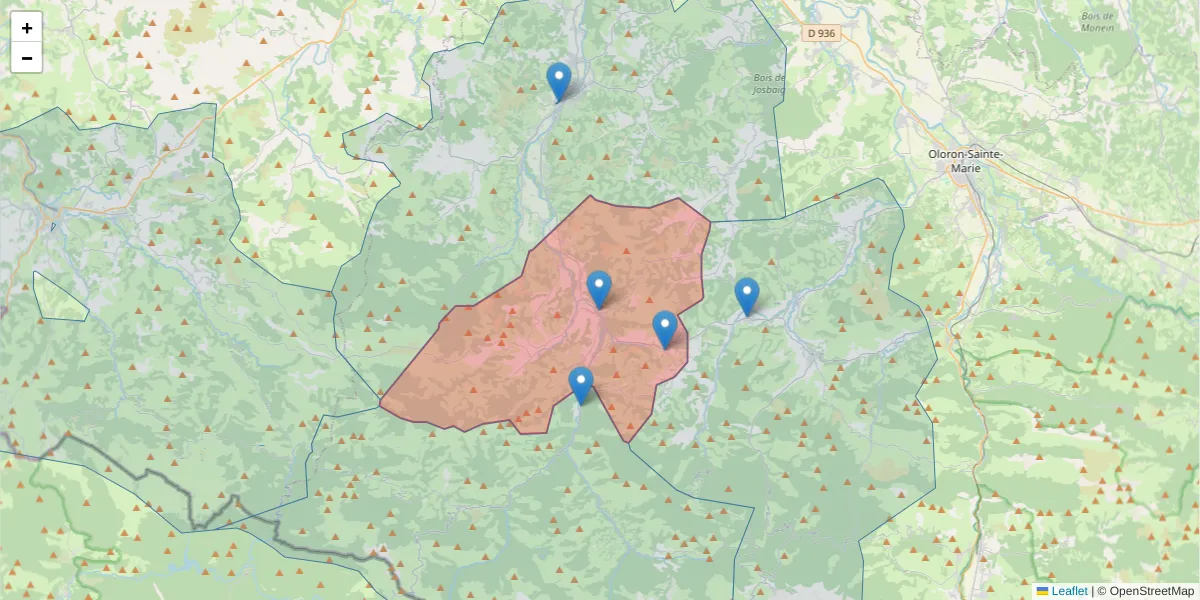 Carte de la zone du code postal  et des codes postaux voisins en France