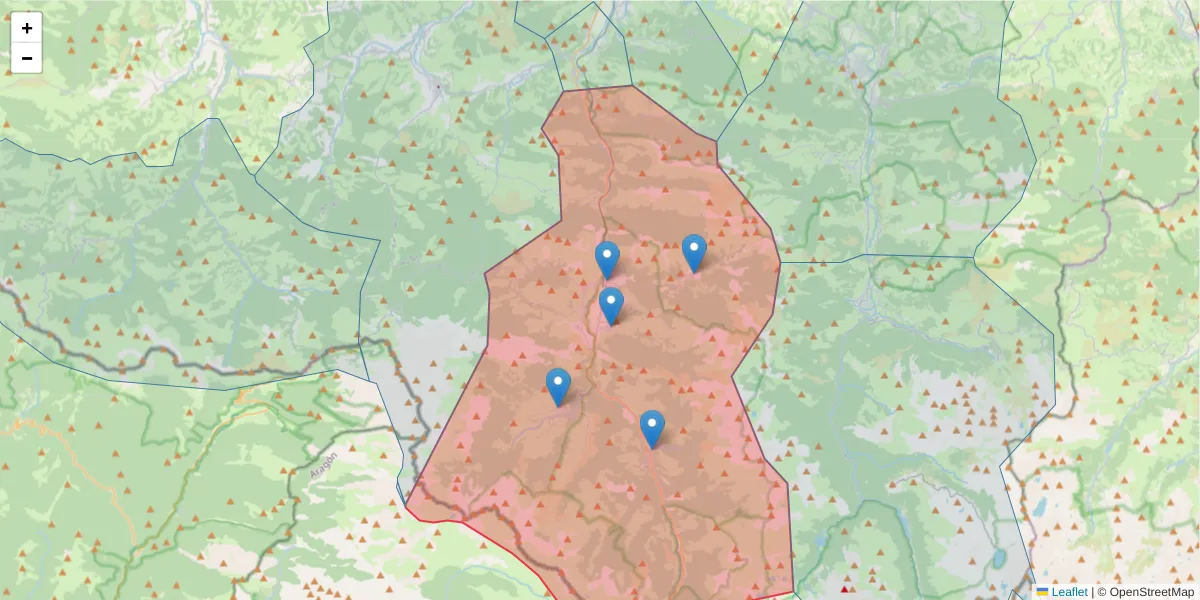 Carte de la zone du code postal  et des codes postaux voisins en France