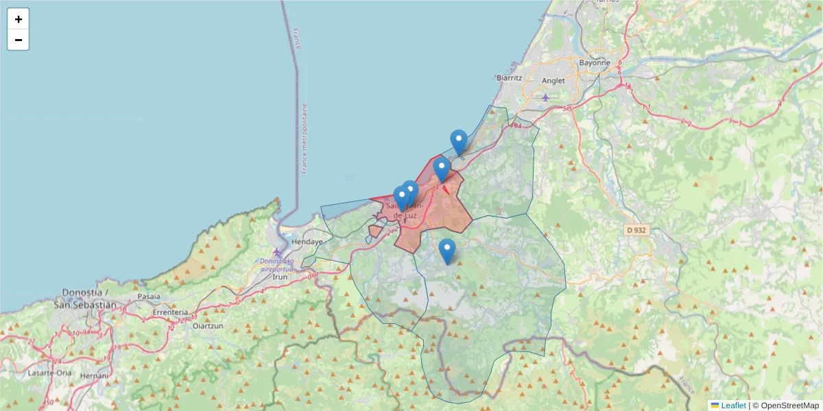 Carte de la zone du code postal  et des codes postaux voisins en France