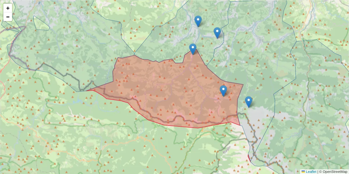 Carte de la zone du code postal  et des codes postaux voisins en France