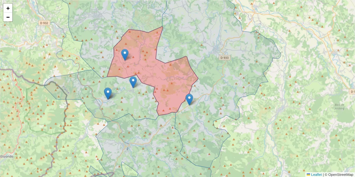 Carte de la zone du code postal  et des codes postaux voisins en France