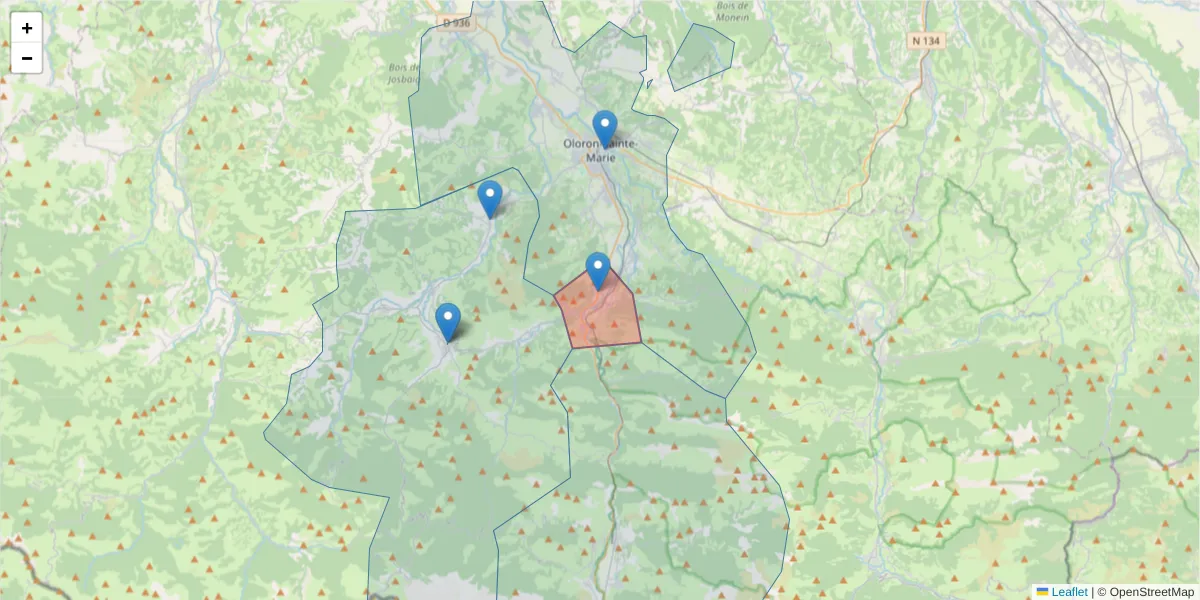 Carte de la zone du code postal  et des codes postaux voisins en France