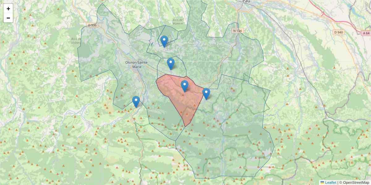 Carte de la zone du code postal  et des codes postaux voisins en France