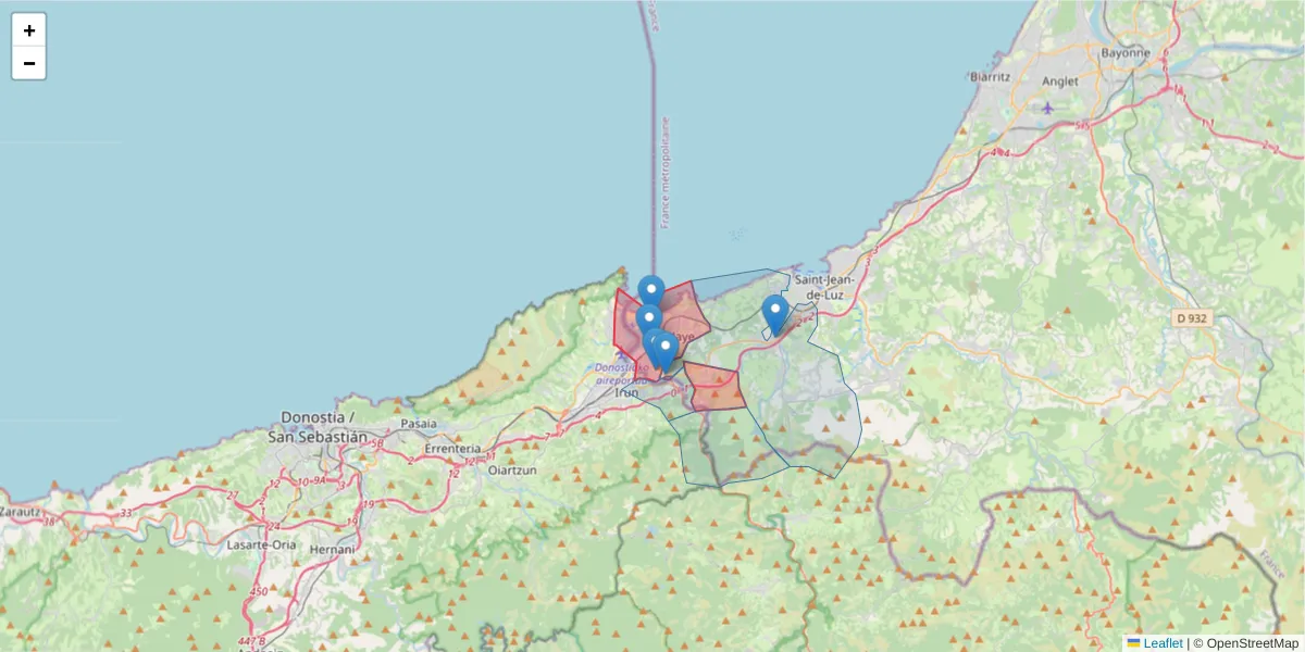 Carte de la zone du code postal  et des codes postaux voisins en France