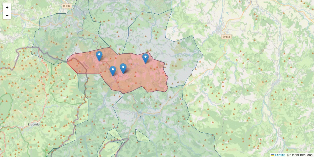 Carte de la zone du code postal  et des codes postaux voisins en France