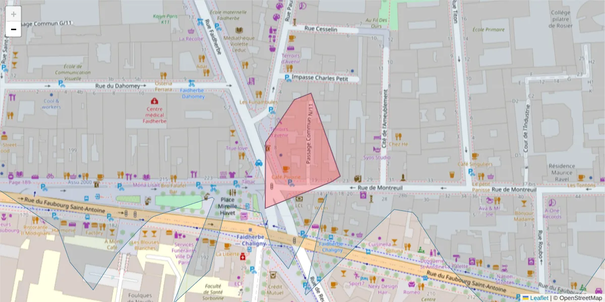 Carte de la zone du code postal  et des codes postaux voisins en France