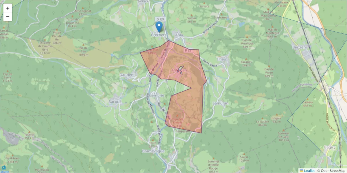 Carte de la zone du code postal  et des codes postaux voisins en France