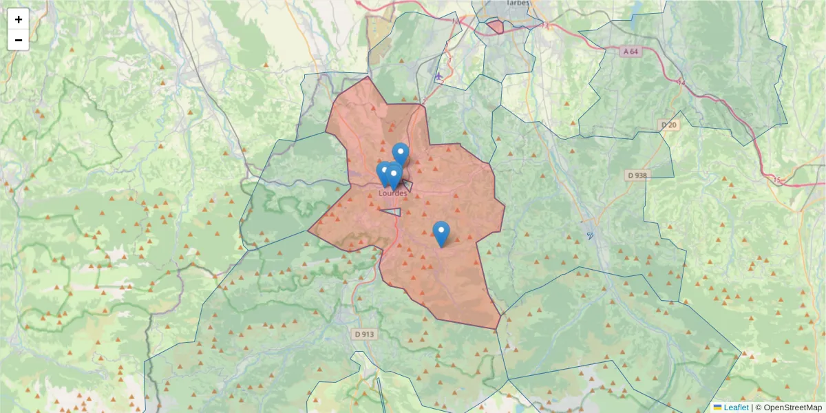 Carte de la zone du code postal  et des codes postaux voisins en France