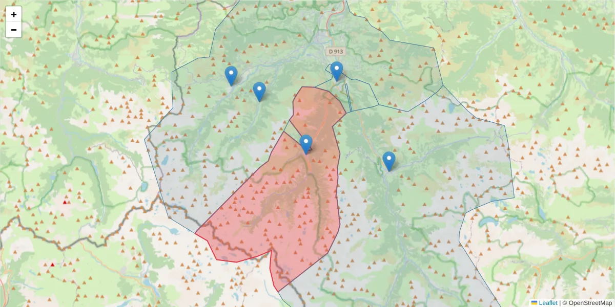 Carte de la zone du code postal  et des codes postaux voisins en France
