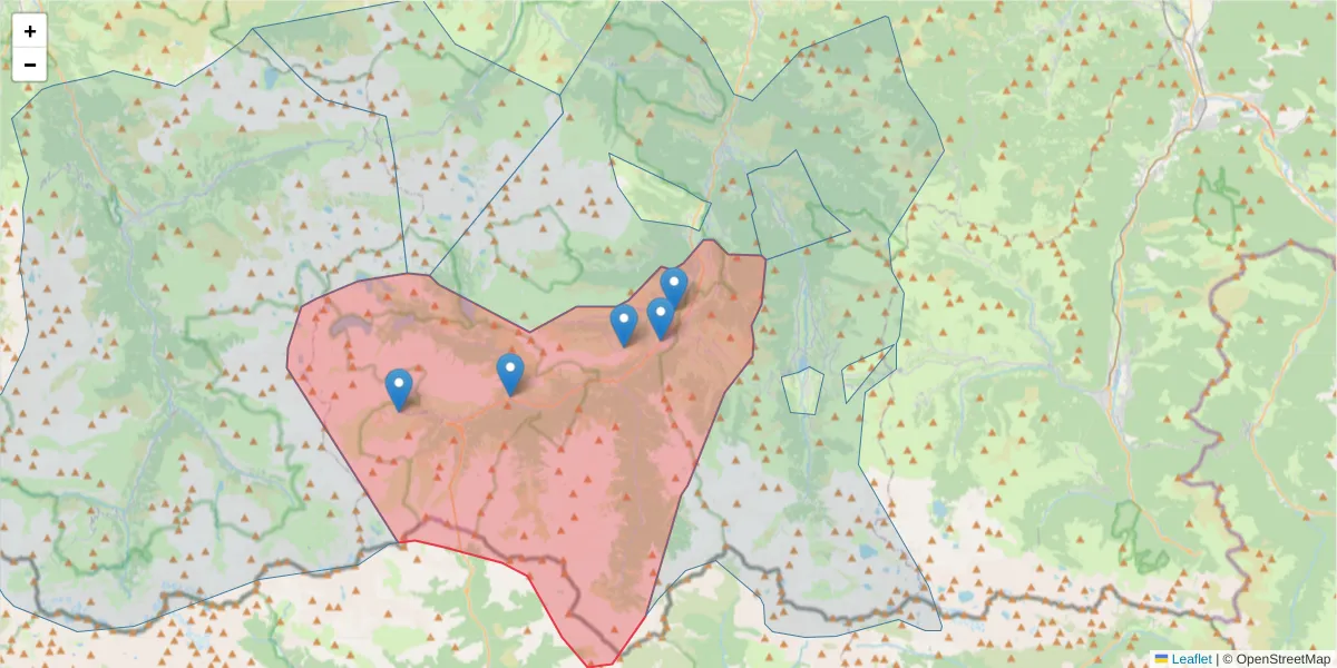 Carte de la zone du code postal  et des codes postaux voisins en France
