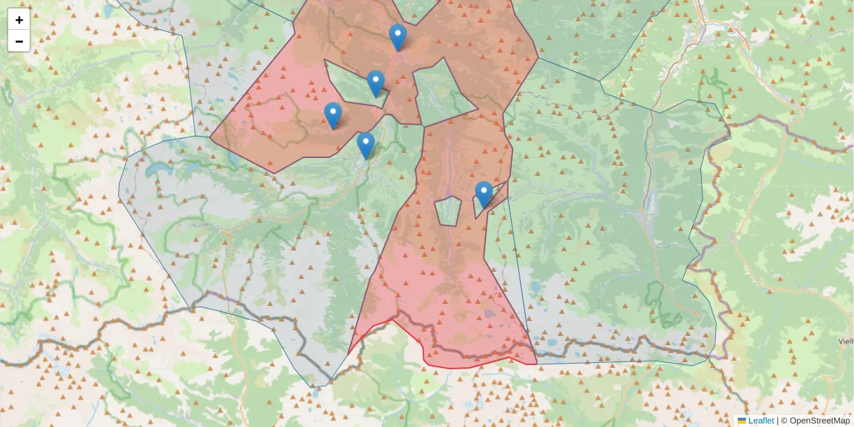 Carte de la zone du code postal  et des codes postaux voisins en France