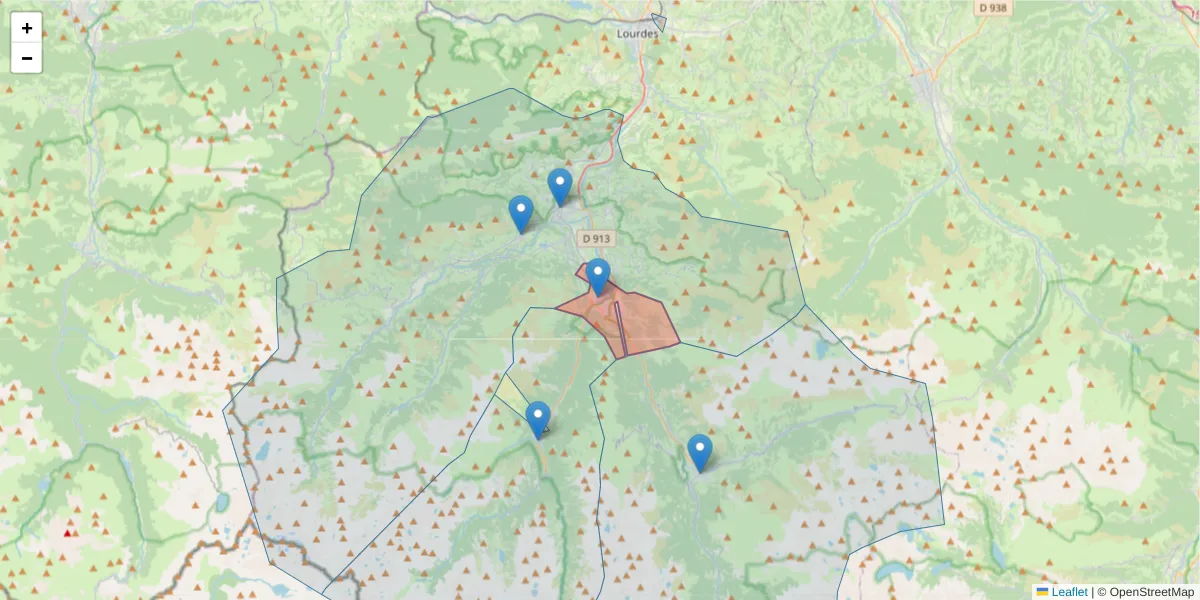Carte de la zone du code postal  et des codes postaux voisins en France