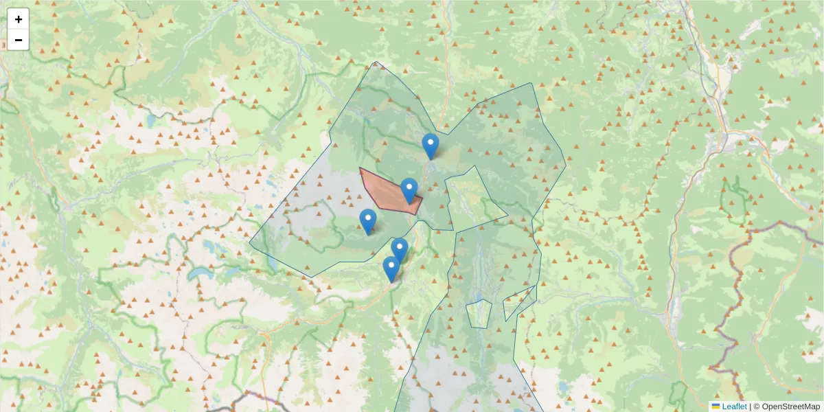 Carte de la zone du code postal  et des codes postaux voisins en France