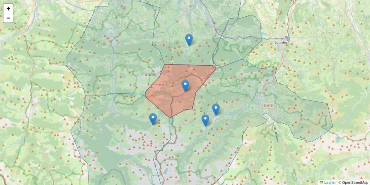 Carte de la zone du code postal  et des codes postaux voisins en France